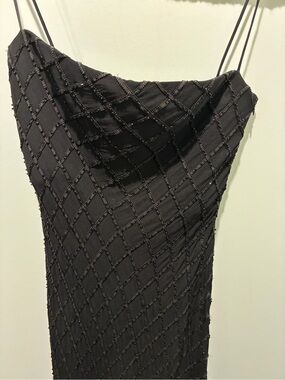 RON ET NORMAND Silk Beaded Black Gown With Thigh High Slit Size 10
